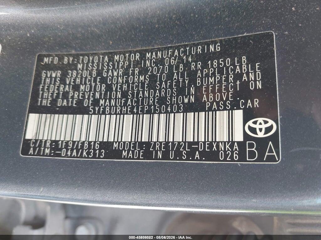 5YFBURHE4EP150403 2014 TOYOTA COROLLA photo no. 9