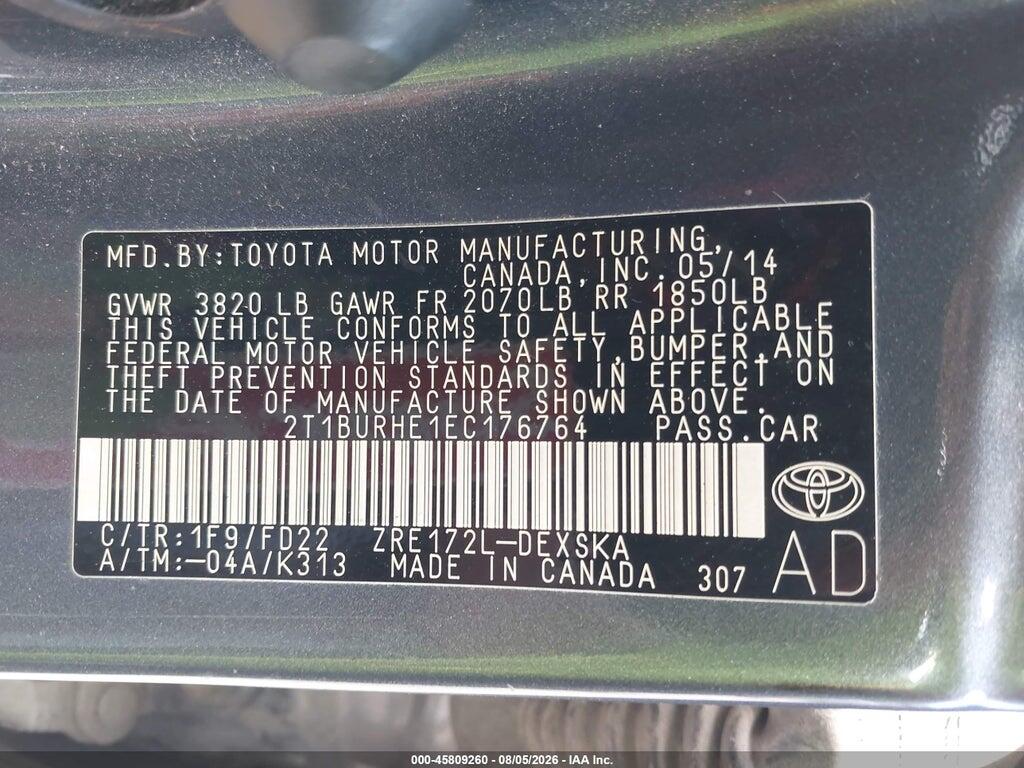 2T1BURHE1EC176764 2014 TOYOTA COROLLA photo no. 9