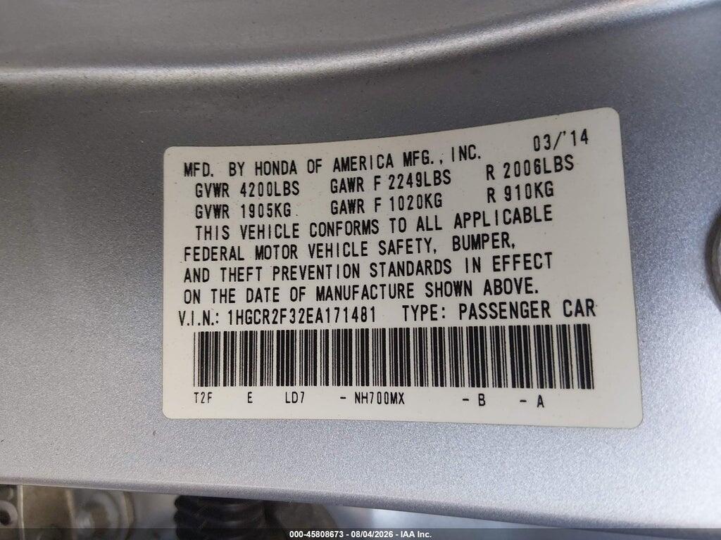 1HGCR2F32EA171481 2014 HONDA ACCORD photo no. 9