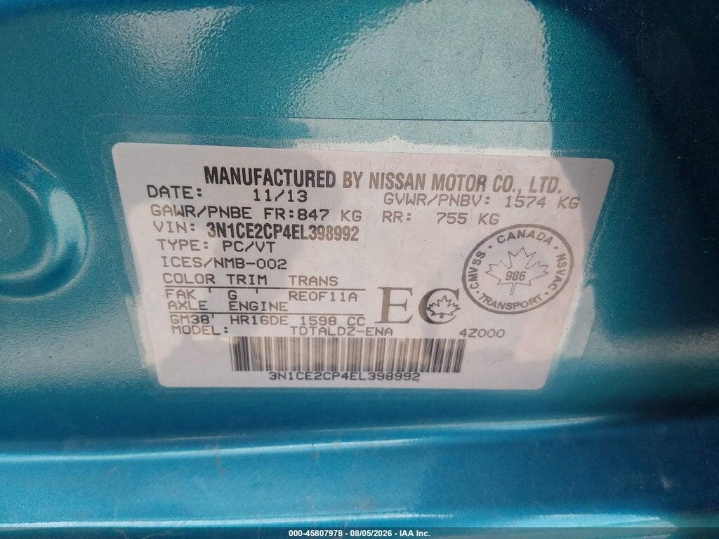 3N1CE2CP4EL398992 2014 NISSAN VERSA NOTE photo no. 9