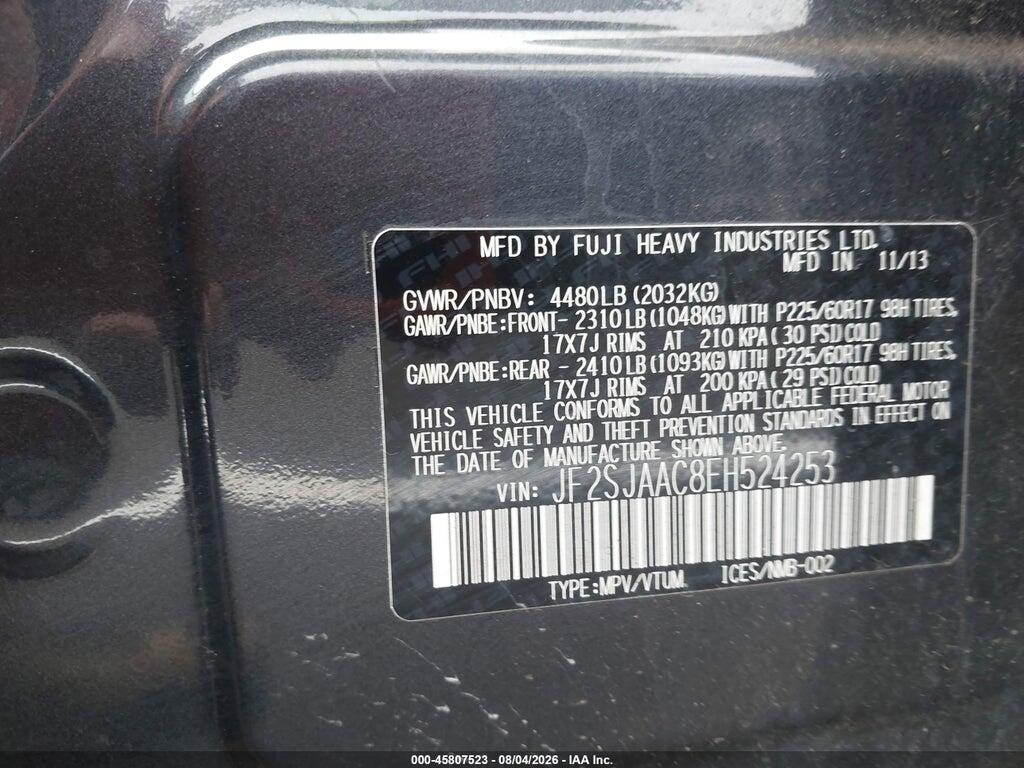 JF2SJAAC8EH524253 2014 SUBARU FORESTER photo no. 9