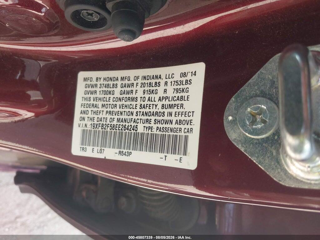 19XFB2F58EE264245 2014 HONDA CIVIC photo no. 9