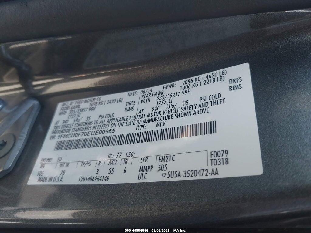 1FMCU0F70EUE00965 2014 FORD ESCAPE photo no. 9