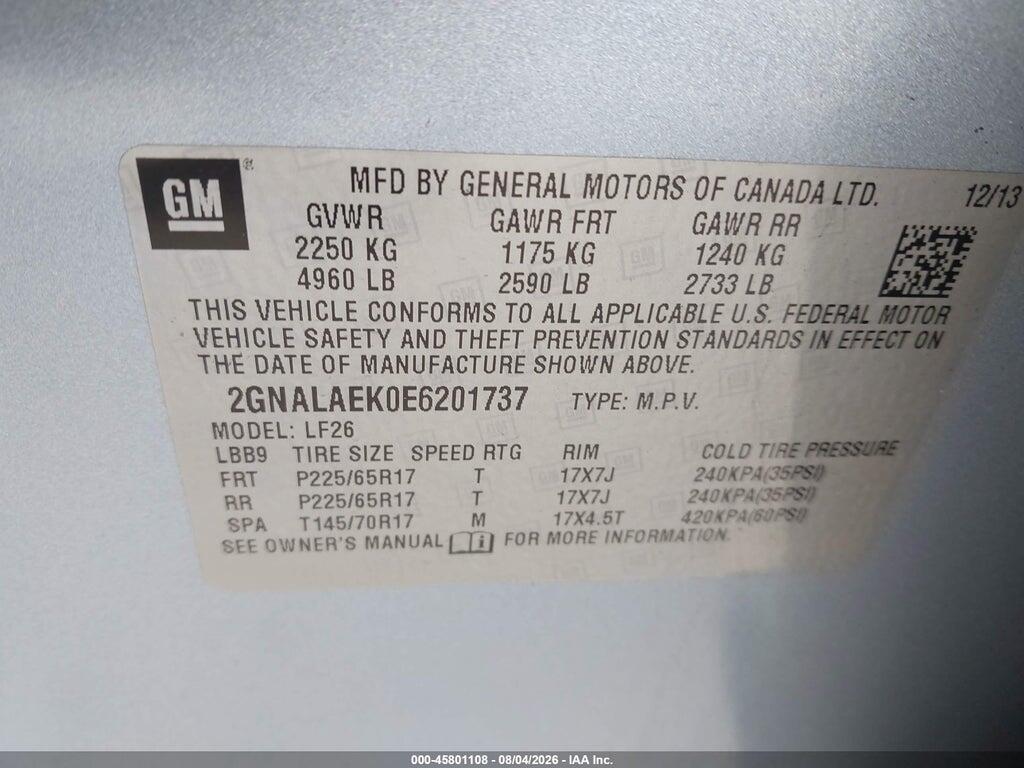 2GNALAEK0E6201737 2014 CHEVROLET EQUINOX photo no. 9