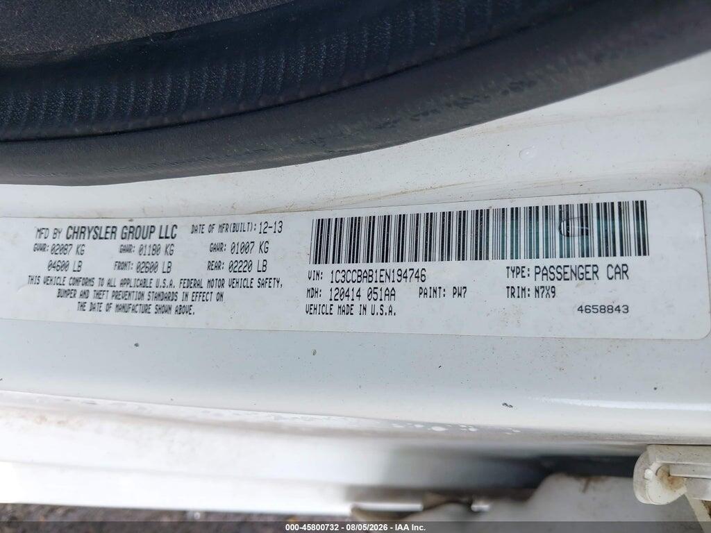 1C3CCBAB1EN194746 2014 CHRYSLER 200 photo no. 9