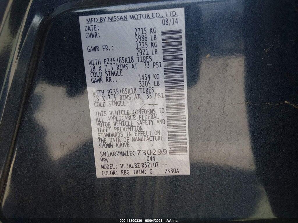 5N1AR2MN1EC730299 2014 NISSAN PATHFINDER photo no. 9