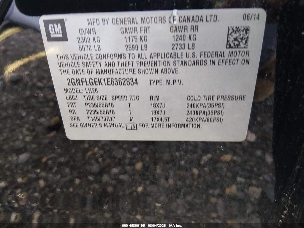2GNFLGEK1E6362834 2014 CHEVROLET EQUINOX photo no. 9