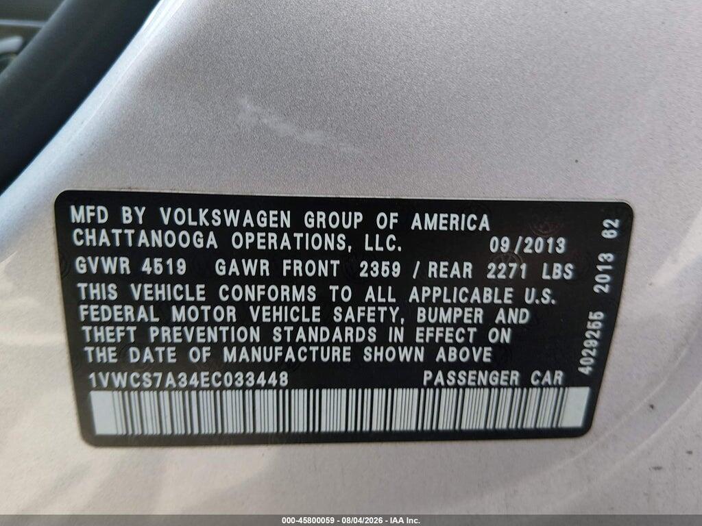 1VWCS7A34EC033448 2014 VOLKSWAGEN PASSAT photo no. 9