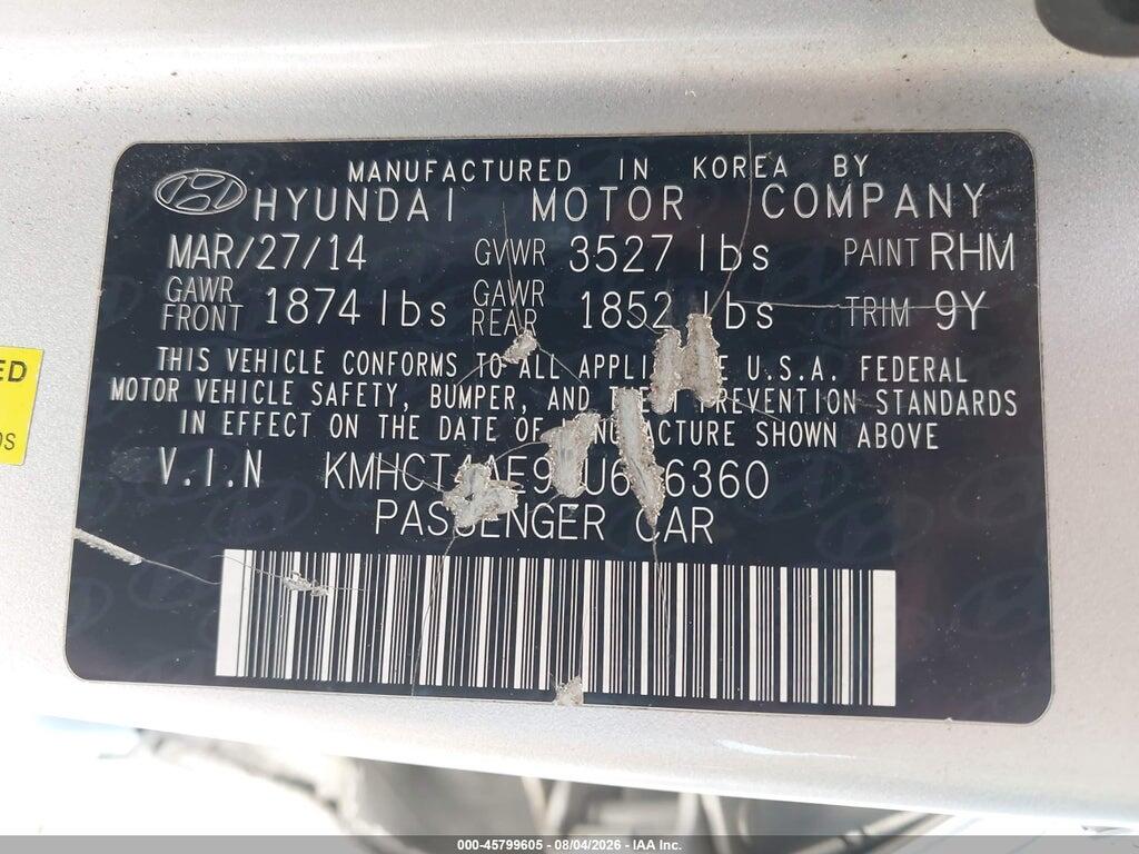 KMHCT4AE9EU696360 2014 HYUNDAI ACCENT photo no. 9