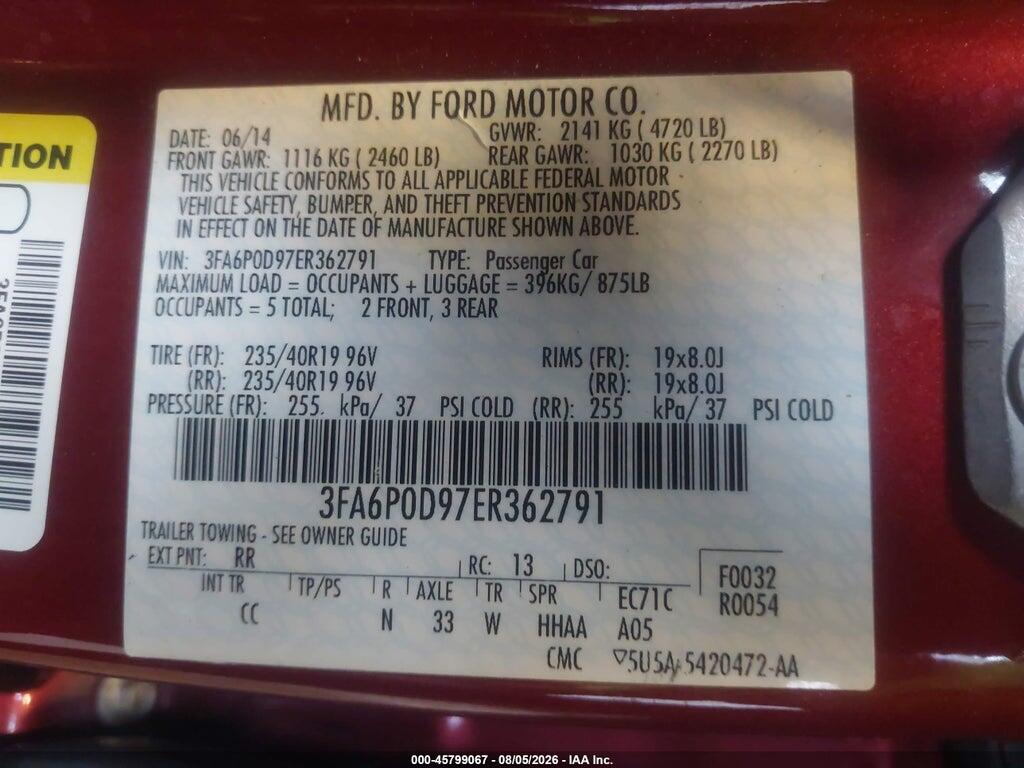 3FA6P0D97ER362791 2014 FORD FUSION photo no. 9