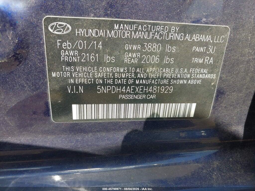 5NPDH4AEXEH481929 2014 HYUNDAI ELANTRA photo no. 9