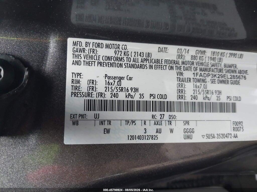 1FADP3K29EL285676 2014 FORD FOCUS photo no. 9
