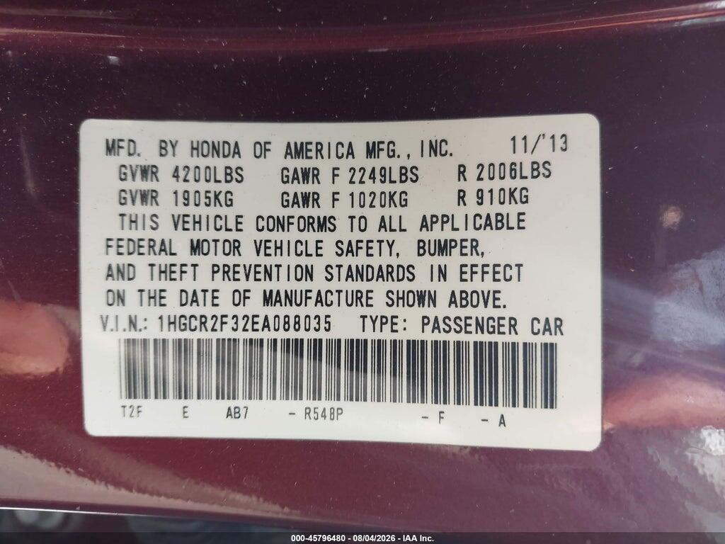 1HGCR2F32EA088035 2014 HONDA ACCORD photo no. 9