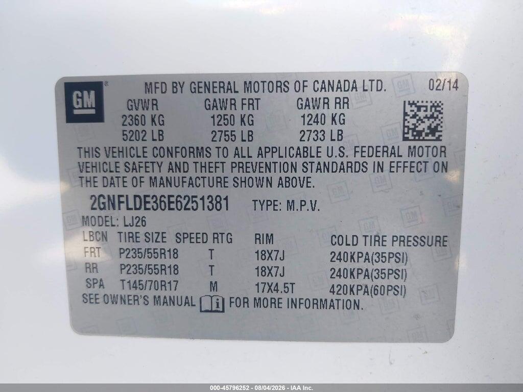 2GNFLDE36E6251381 2014 CHEVROLET EQUINOX photo no. 9