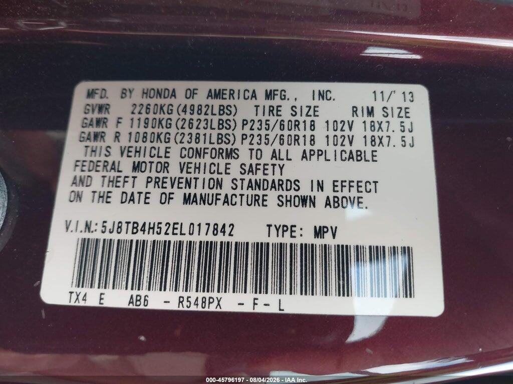 5J8TB4H52EL017842 2014 ACURA RDX photo no. 9