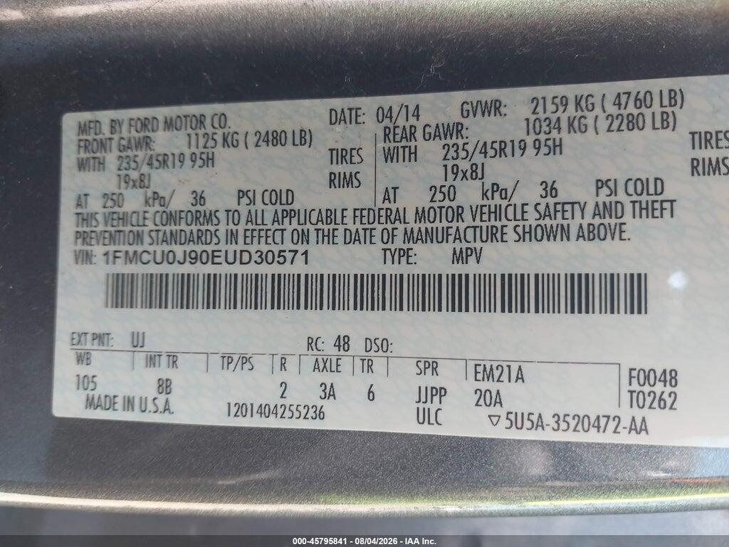 1FMCU0J90EUD30571 2014 FORD ESCAPE photo no. 9