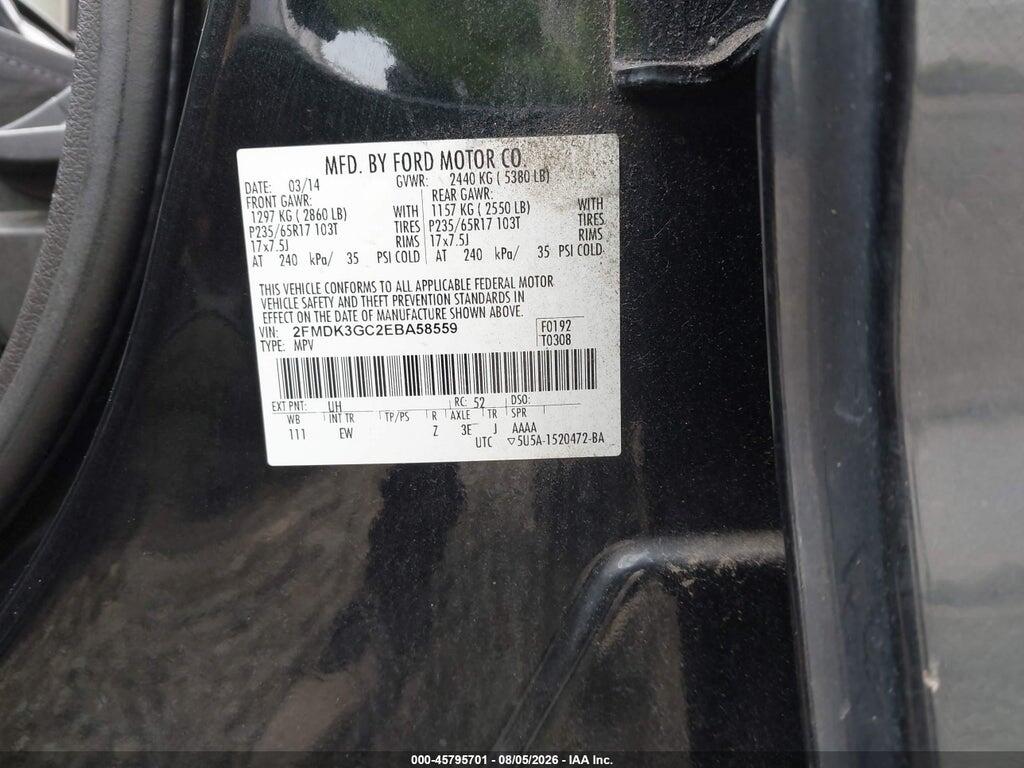 2FMDK3GC2EBA58559 2014 FORD EDGE photo no. 9
