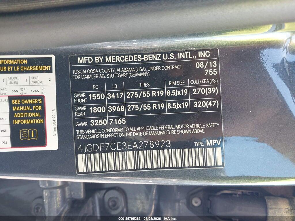 4JGDF7CE3EA278923 2014 MERCEDES-BENZ GL 450 photo no. 9