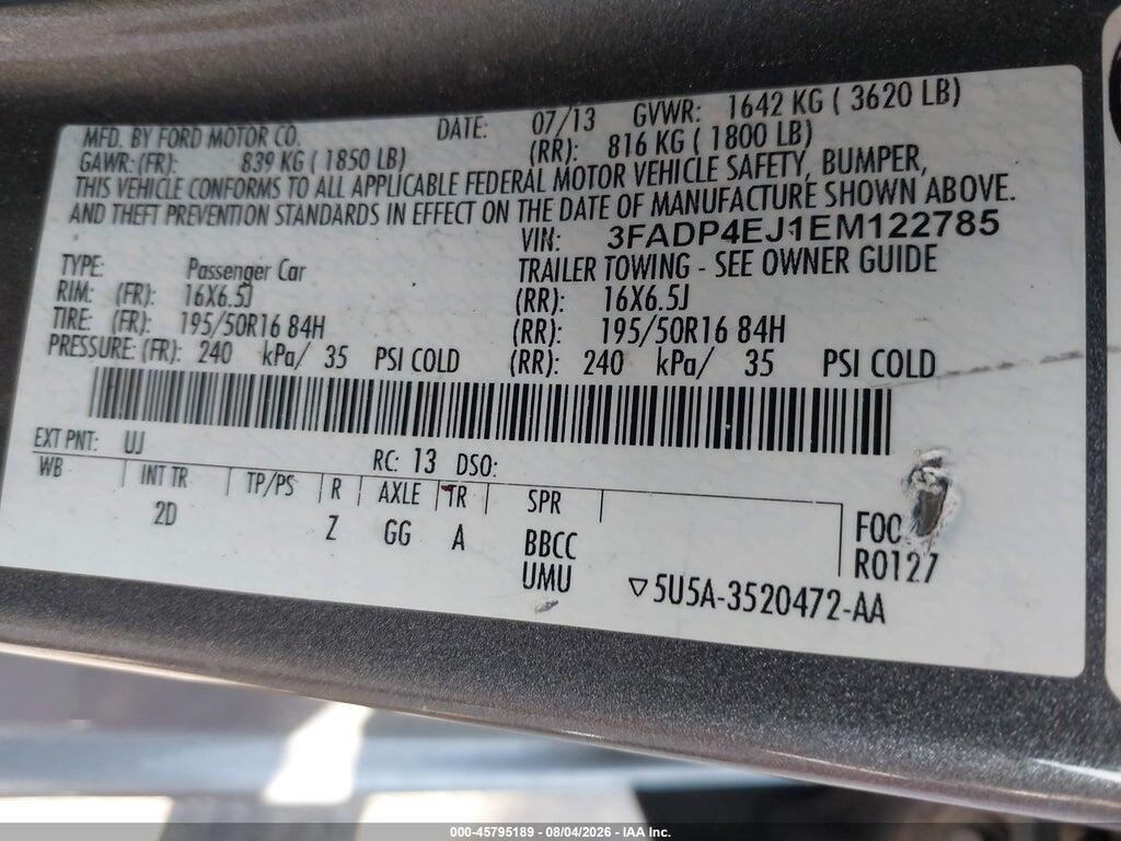 3FADP4EJ1EM122785 2014 FORD FIESTA photo no. 9