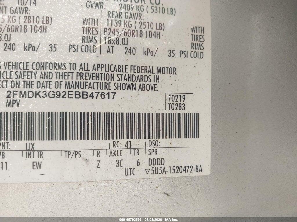 2FMDK3G92EBB47617 2014 FORD EDGE photo no. 9