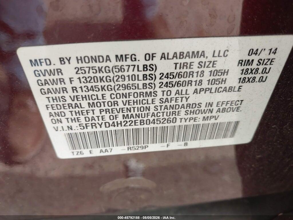 5FRYD4H22EB045260 2014 ACURA MDX photo no. 9