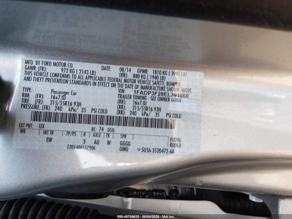 1FADP3F28EL391868 2014 FORD FOCUS photo no. 9
