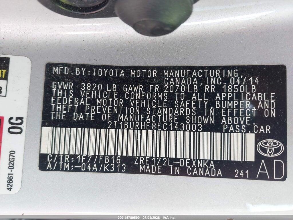 2T1BURHE8EC143003 2014 TOYOTA COROLLA photo no. 9
