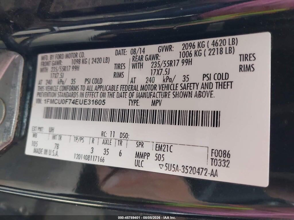 1FMCU0F74EUE31605 2014 FORD ESCAPE photo no. 9