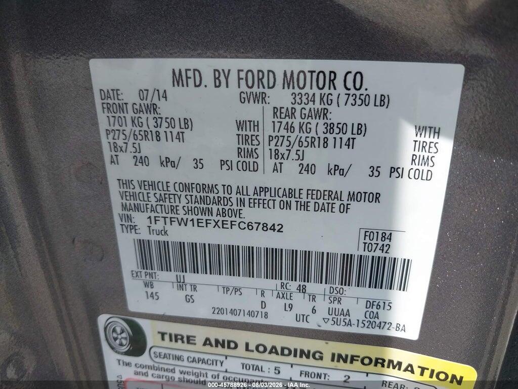 1FTFW1EFXEFC67842 2014 FORD F-150 photo no. 9