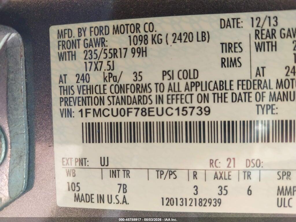 1FMCU0F78EUC15739 2014 FORD ESCAPE photo no. 9