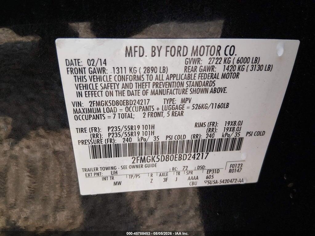2FMGK5D80EBD24217 2014 FORD FLEX photo no. 9