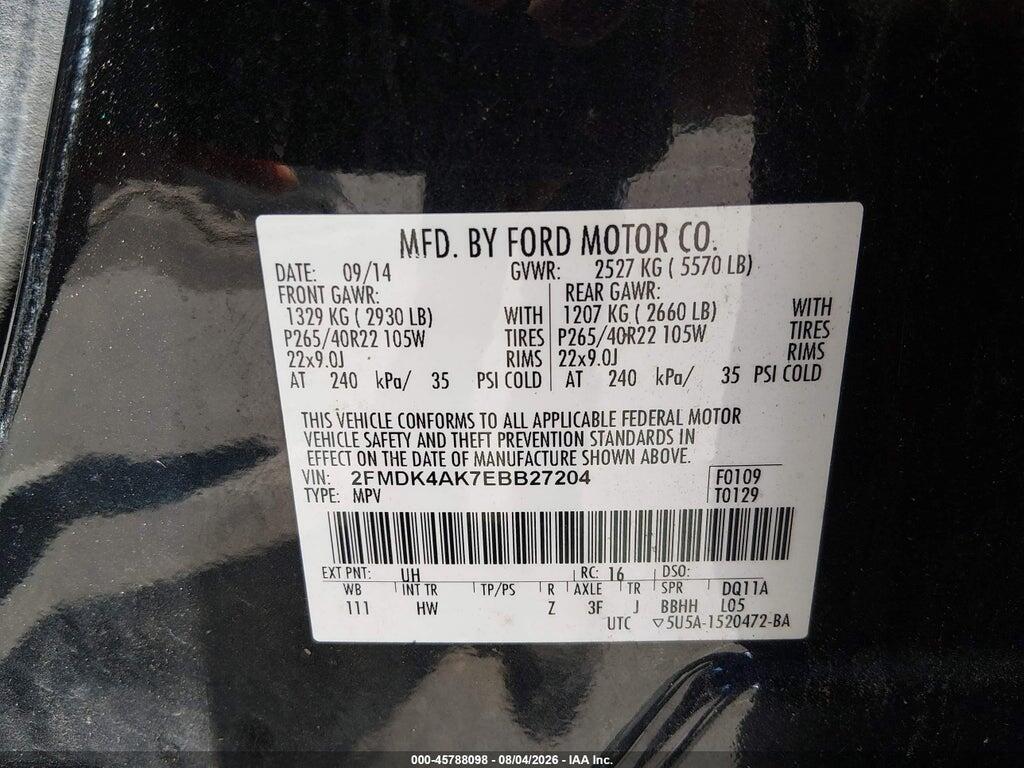 2FMDK4AK7EBB27204 2014 FORD EDGE photo no. 9
