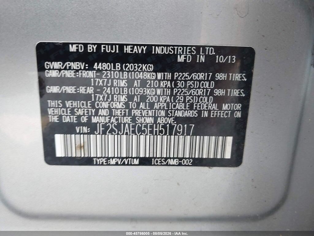 JF2SJAEC5EH517917 2014 SUBARU FORESTER photo no. 9