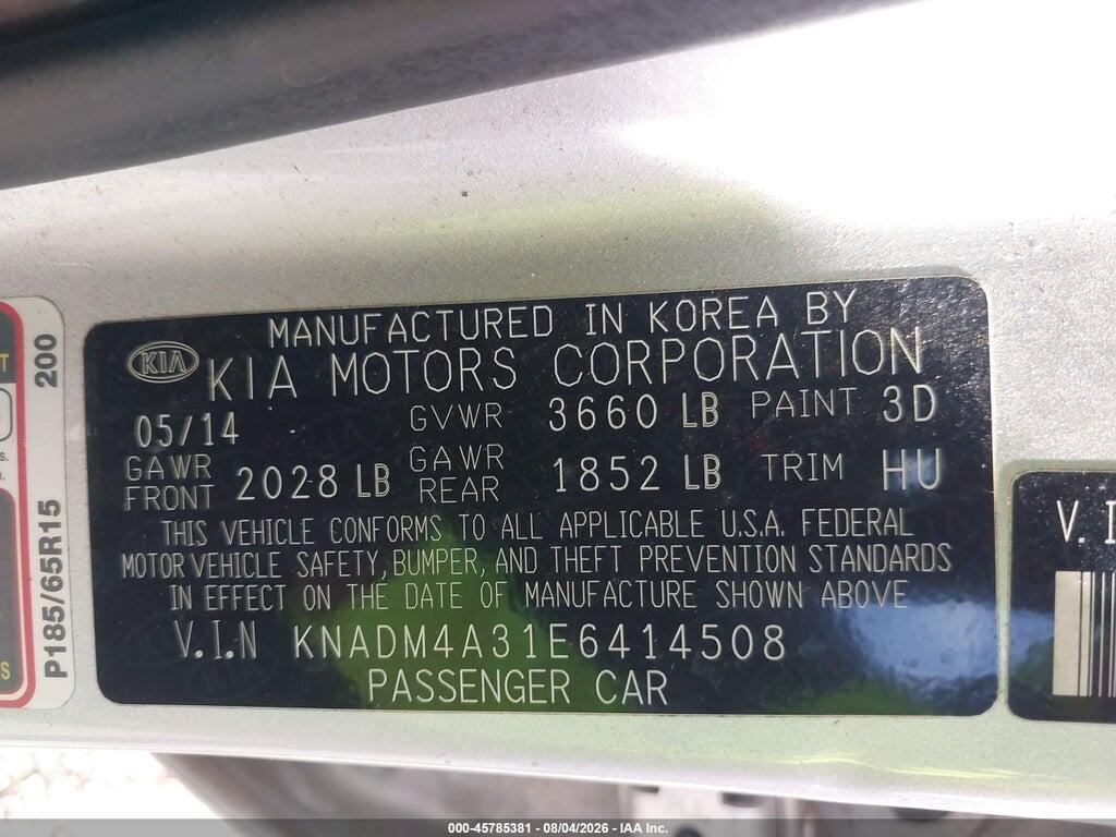 KNADM4A31E6414508 2014 KIA RIO photo no. 9
