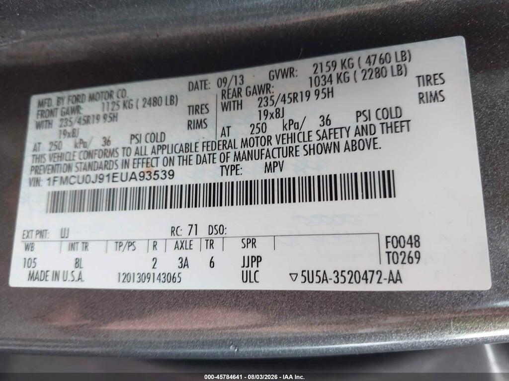 1FMCU0J91EUA93539 2014 FORD ESCAPE photo no. 9