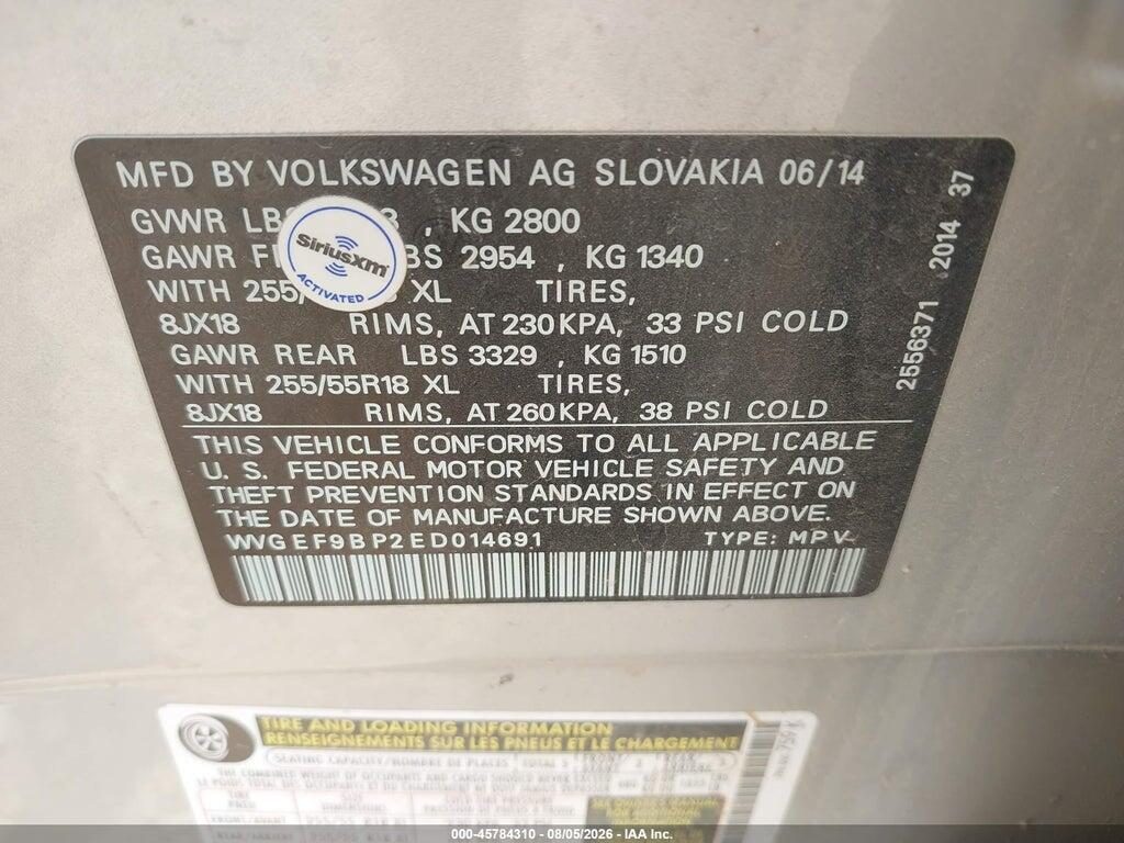 WVGEF9BP2ED014691 2014 VOLKSWAGEN TOUAREG photo no. 9