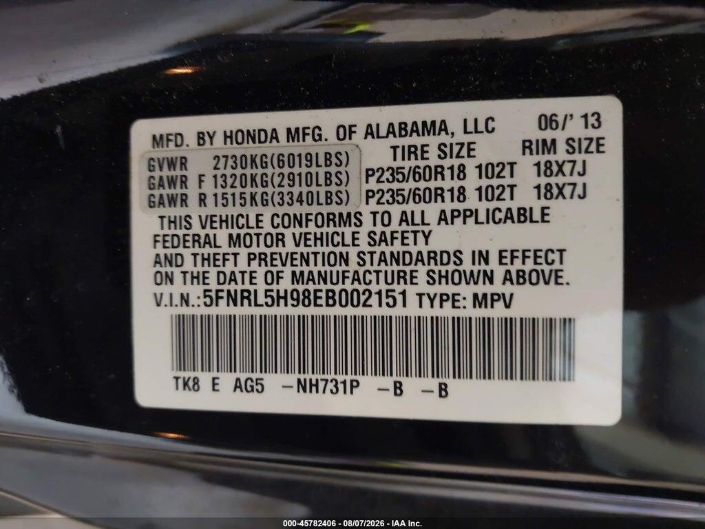 5FNRL5H98EB002151 2014 HONDA ODYSSEY photo no. 9