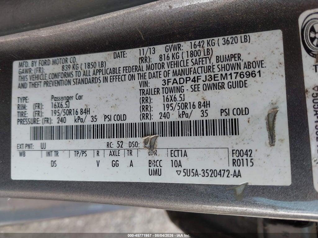 3FADP4FJ3EM176961 2014 FORD FIESTA photo no. 9