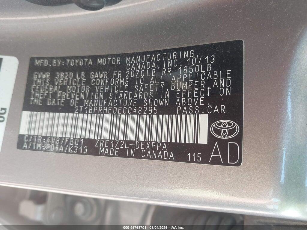 2T1BPRHE0EC048295 2014 TOYOTA COROLLA photo no. 9