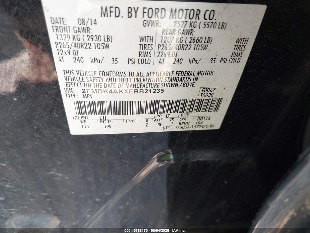 2FMDK4AKXEBB21235 2014 FORD EDGE photo no. 9