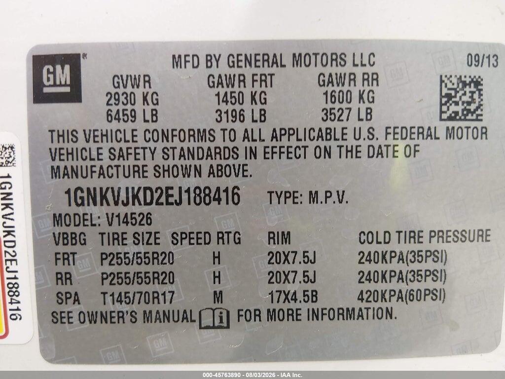 1GNKVJKD2EJ188416 2014 CHEVROLET TRAVERSE photo no. 9