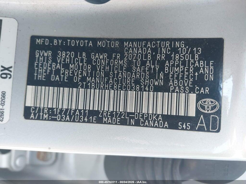 2T1BURHE8EC038140 2014 TOYOTA COROLLA photo no. 9