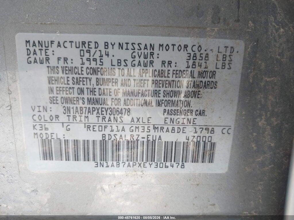 3N1AB7APXEY306478 2014 NISSAN SENTRA photo no. 9
