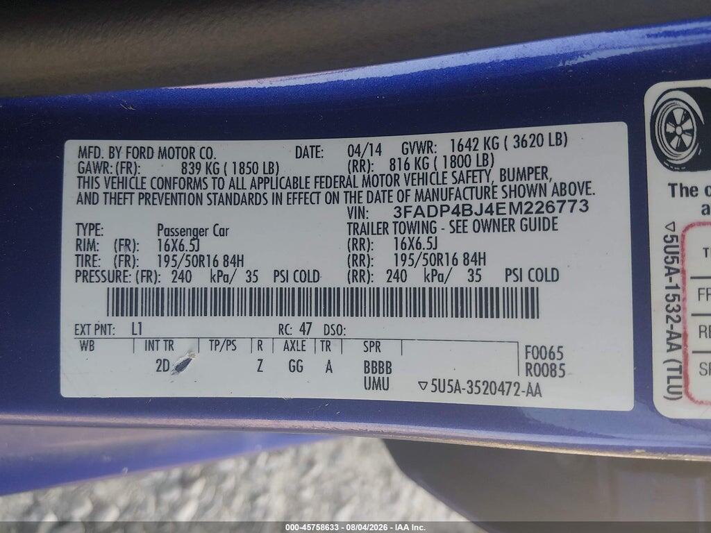 3FADP4BJ4EM226773 2014 FORD FIESTA photo no. 9