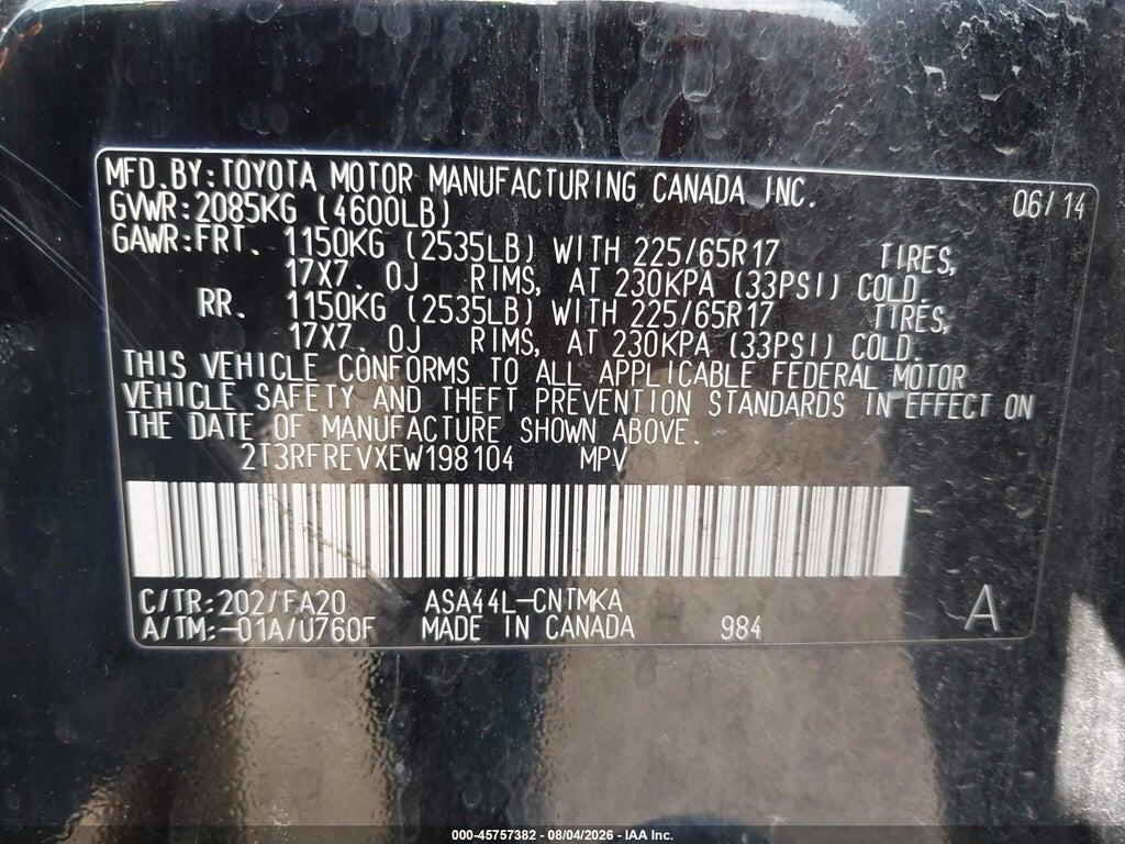2T3RFREVXEW198104 2014 TOYOTA RAV4 photo no. 9