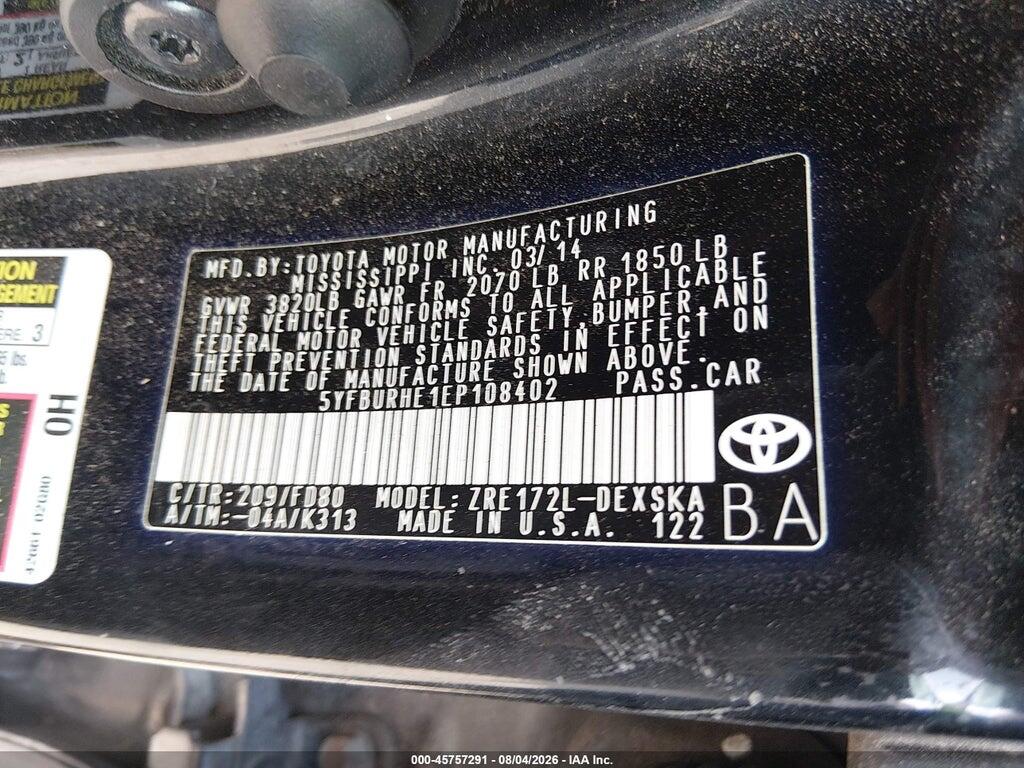 5YFBURHE1EP108402 2014 TOYOTA COROLLA photo no. 9