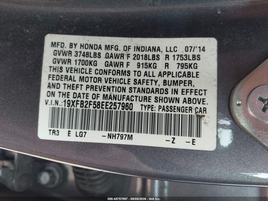 19XFB2F58EE257960 2014 HONDA CIVIC photo no. 9