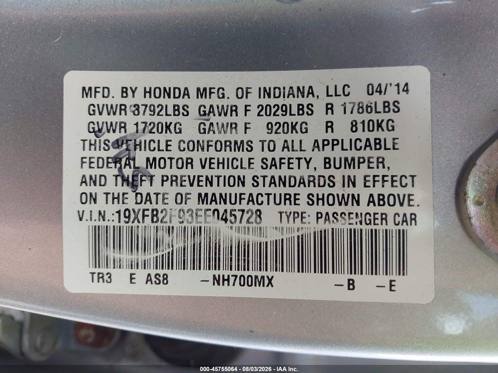 19XFB2F93EE045728 2014 HONDA CIVIC photo no. 9