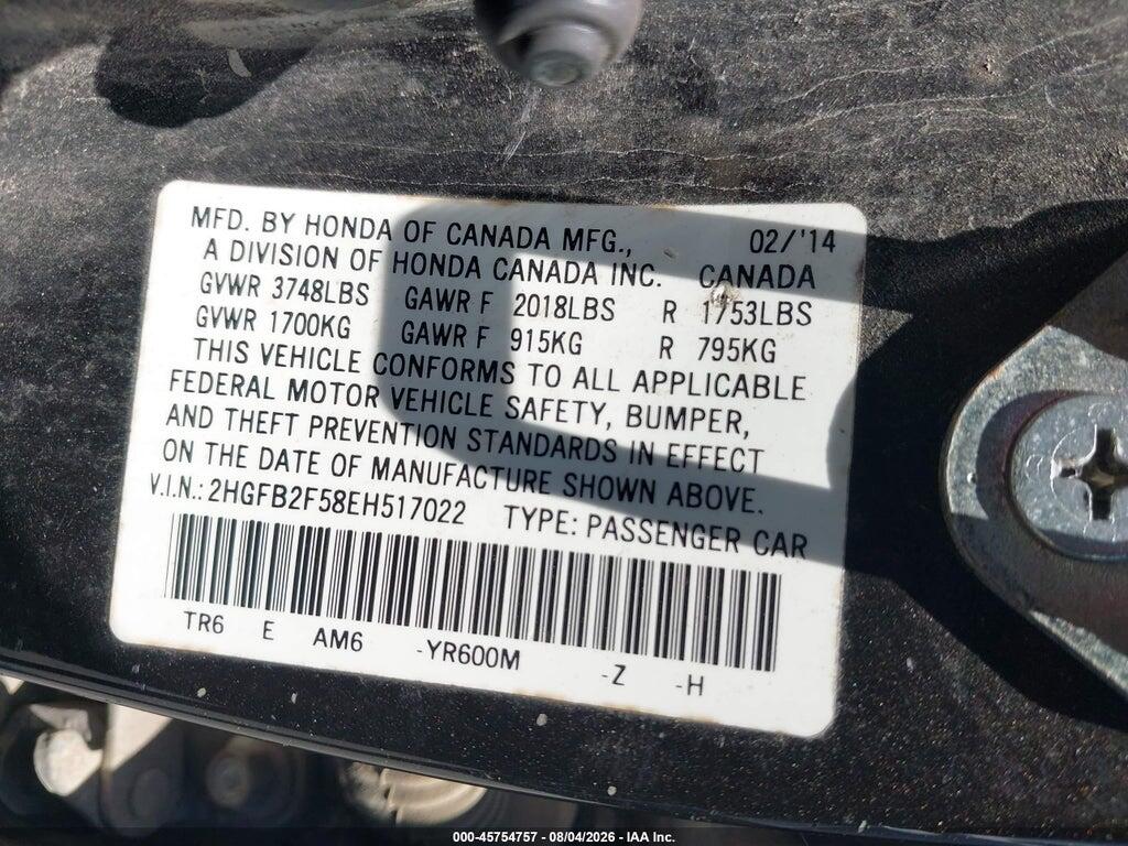 2HGFB2F58EH517022 2014 HONDA CIVIC photo no. 9