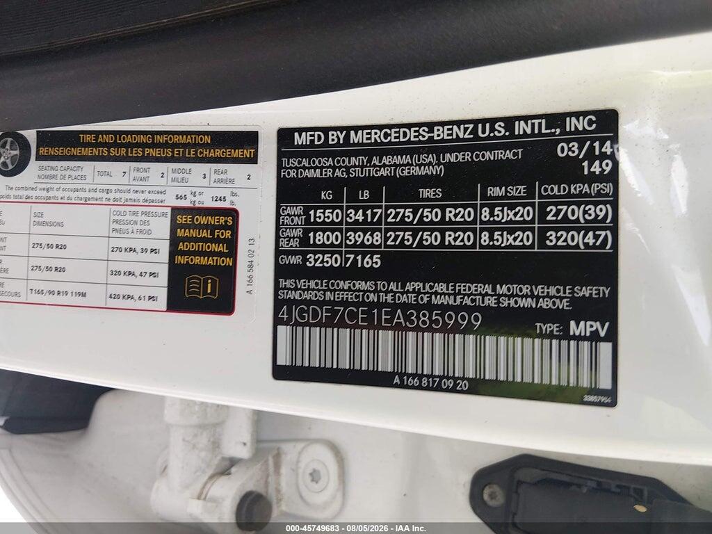 4JGDF7CE1EA385999 2014 MERCEDES-BENZ GL 450 photo no. 9